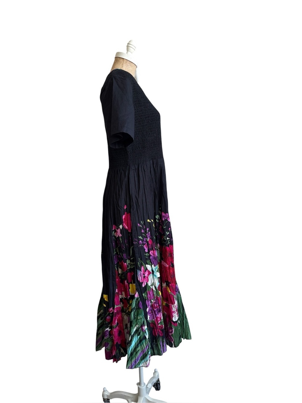 Draper’s & Damon’s Petites Black Floral Dress Smocked Cotton Size PM - Picture 6 of 10
